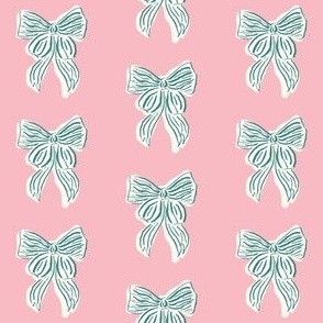 Hand drawn Green Coquette Bow on Pink