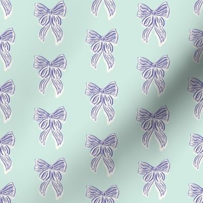 Hand drawn Navy Blue Coquette Bow on Mint Green