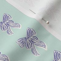 Hand drawn Navy Blue Coquette Bow on Mint Green