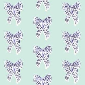 Hand drawn Navy Blue Coquette Bow on Mint Green