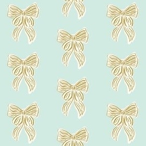 Hand drawn Mustard Yellow Coquette Bow on Mint Green