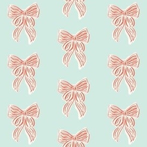 Hand drawn Red Coquette Bow on Mint Green