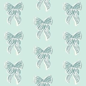 Hand drawn Green Coquette Bow on Mint Green