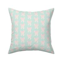 Hand drawn Pink Coquette Bow on Mint Green