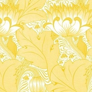 1893 Vintage Birds, Acanthus, and Tulips by Louis Foreman Day in Saffron Yellow - Coordinate