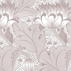 1893 Vintage Birds, Acanthus, and Tulips by Louis Foreman Day in Regency Orchid - Coordinate