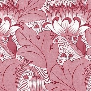 1893 Vintage Birds, Acanthus, and Tulips by Louis Foreman Day in Burgundy - Coordinate