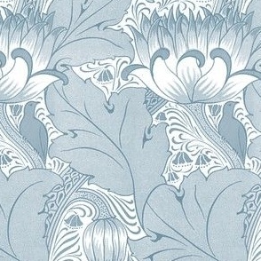 1893 Vintage Birds, Acanthus, and Tulips by Louis Foreman Day in French Blue - Coordinate