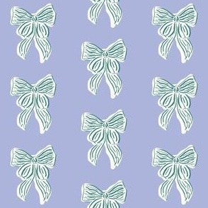 Hand drawn Green Coquette Bow on Light Blue