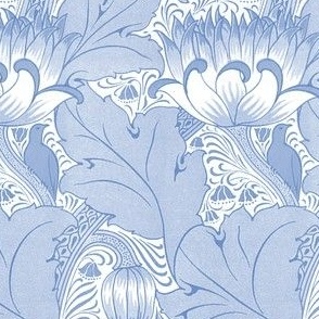 1893 Vintage Birds, Acanthus, and Tulips by Louis Foreman Day in Wedgewood Blue - Coordinate