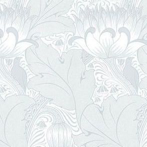 1893 Vintage Birds, Acanthus, and Tulips by Louis Foreman Day in Regency Grey - Coordinate