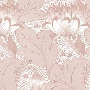 1893 Vintage Birds, Acanthus, and Tulips by Louis Foreman Day in Regency Pink - Coordinate