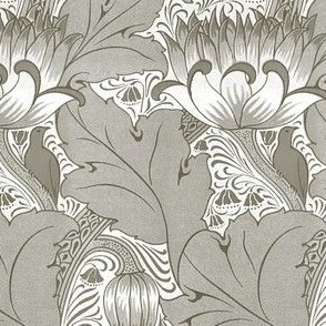 1893 Vintage Birds, Acanthus, and Tulips by Louis Foreman Day in Regency Sage - Coordinate