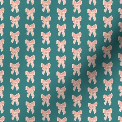 Hand drawn Red Coquette Bow on Teal