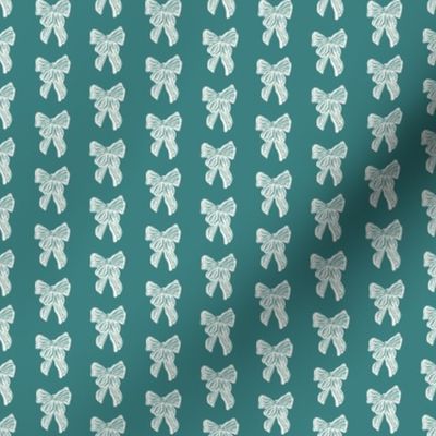 Hand drawn Green Coquette Bow on Teal