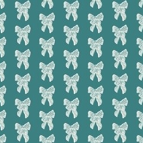 Hand drawn Green Coquette Bow on Teal