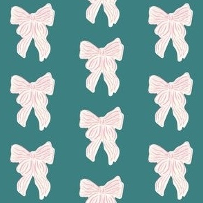 Hand drawn Pink Coquette Bow on Teal