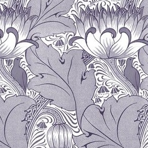 1893 Vintage Birds, Acanthus, and Tulips by Louis Foreman Day in Royal Purple - Coordinate