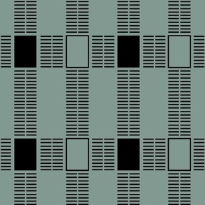 (m) Minimal Line Block Rectangles - modern retro lines - black Calm Green