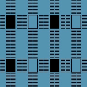 (m) Minimal Line Block Rectangles - modern retro lines - black on Oceanic Blue