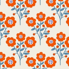 Sunny Florals: Bold Orange and Blue Blossom Design