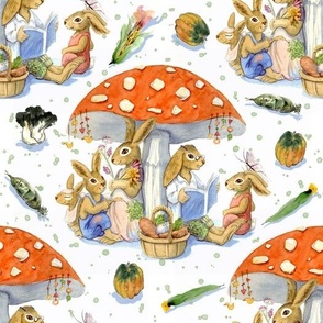(L) happy rabbit family under the mushroom - square 