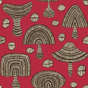 Abstract Mushrooms on Red, 24-inch repeat, ap262p-6