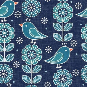 blue birds and flowers