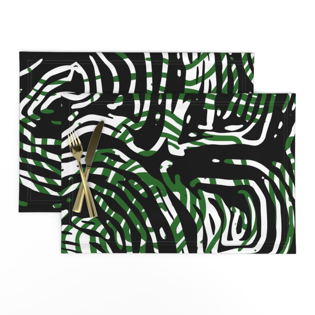 Curve stripes, animal texture, abstract shapes: black, white, green