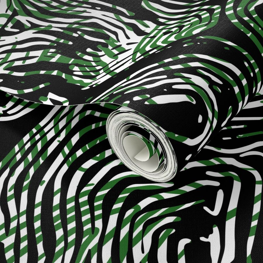 Curve stripes, animal texture, abstract shapes: black, white, green