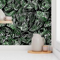 Curve stripes, animal texture, abstract shapes: black, white, green