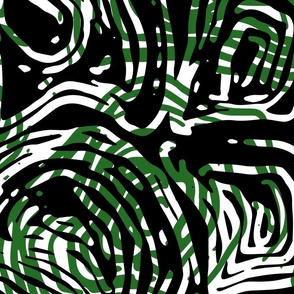 Curve stripes, animal texture, abstract shapes: black, white, green
