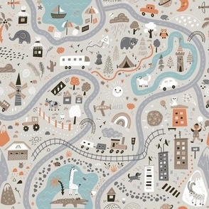 world travel playmat  gray