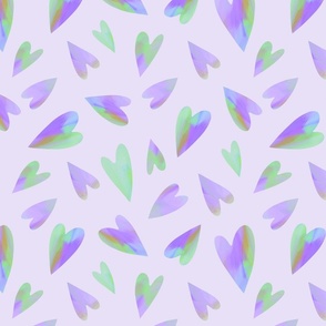 Painted cutout hearts / lavender and green / large