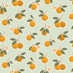 (M) Vintage oranges and dots orange grove collection mint green