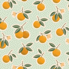 (L) Vintage oranges and dots orange grove collection mint green