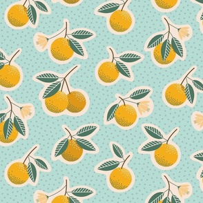 (L) Vintage oranges and dots orange grove collection light blue