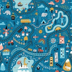 world travel playmat blue