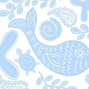 Beach Finds Plus Paisley Pale Blue on white