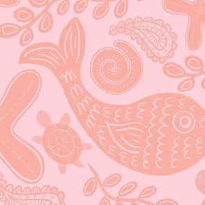 Hand Drawn Beach Finds with Paisley Orange on pink