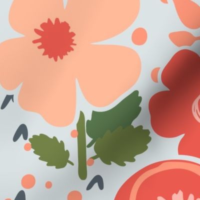 Wonderful Wildflower Soiree in Red Peach Pink in Large Scale