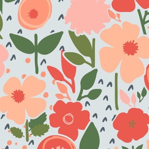 Wonderful Wildflower Soiree in Red Peach Pink in Large Scale