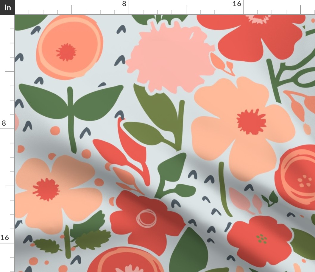 Wonderful Wildflower Soiree in Red Peach Pink in Large Scale