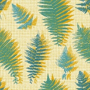 Natural Fern Leaves - blue, green, yellow