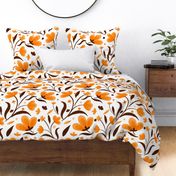 Brown and orange modern floral pattern on white background