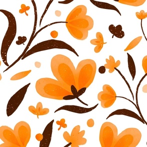 Brown and orange modern floral pattern on white background