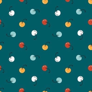 Cute Colorful Cherries -  navy