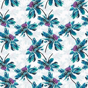 Blue flowers on a white background. Retro floral pattern.