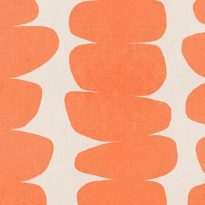 (L) Warm Minimal Abstract Organic Zen Pebbles Stripes 5. Coral orange on Taupe 