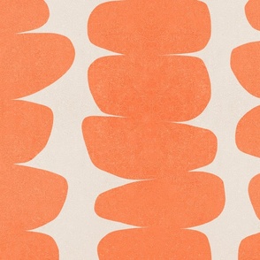 (L) Warm Minimal Abstract Organic Zen Pebbles 5. Coral orange on Taupe #warmminimalism #minimalabstract #retrowallpaper